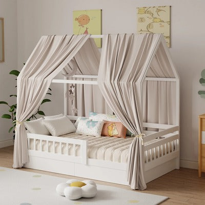 ciel de lit cabane doux sommeil 2 pièces marron