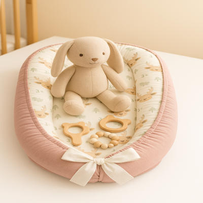 cocon bébé dodo cerf de noël avec doudou et jouets