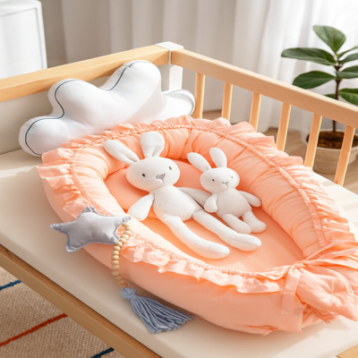 cocon pour bebe nidou rose avec doudou