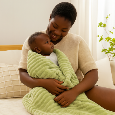 couverture bebe polaire moelleuse herbe verte douce couvert bébé dans bras de maman