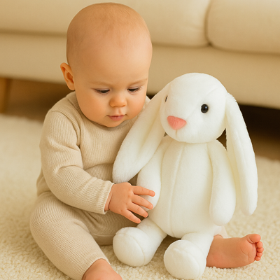 doudou bebe anniversaire blanc bébé assis jouant avec