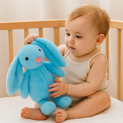 doudou bebe anniversaire bleu bébé s'amusant avec