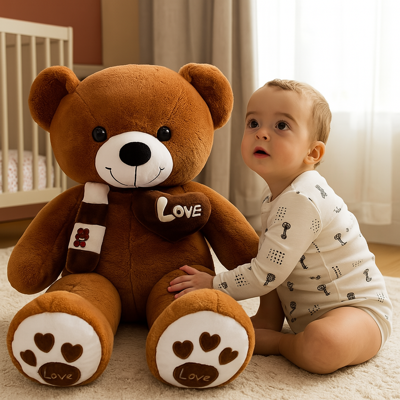 doudou bébé fille boumboune brun fonce réconfortant avec bébé