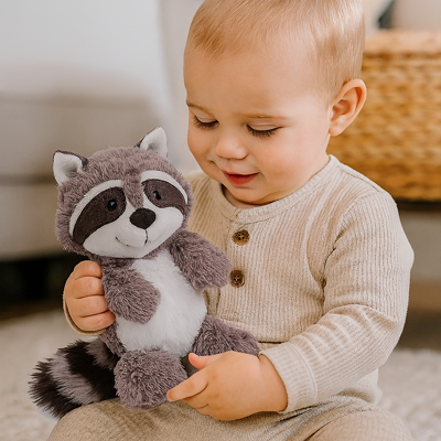 doudou bébé fille cadeau avec bébé assis souriant