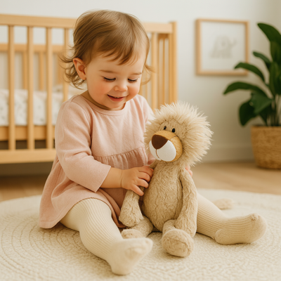 doudou bébé garçon nino lion avec bébé assis et jouant