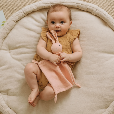 doudou bébé jouet de sommeil rose avec bébé allongé