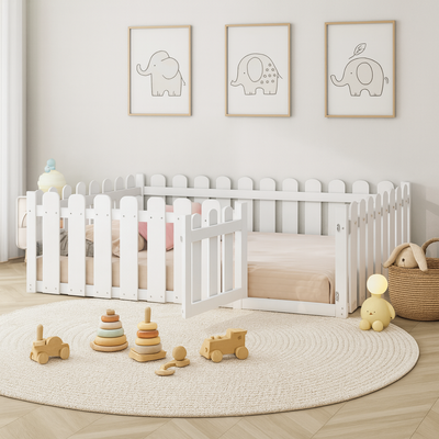 lit au sol enfant blanc avec jouets