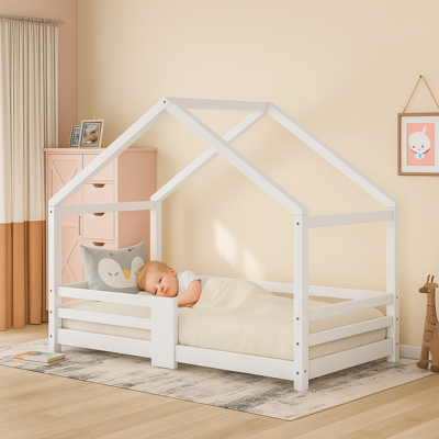 lit au sol pour bebe anti chute avec bebe couché