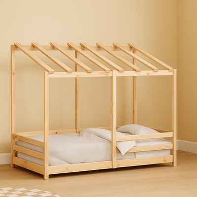 lit bebe au sol maisonnette en pin massif confortable