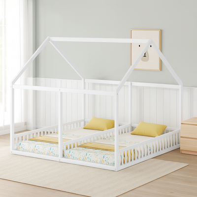 lit cabane au sol petite maison blanc doux