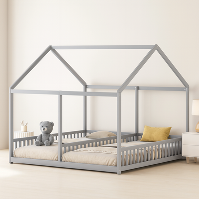 lit cabane au sol petite maison gris confortable