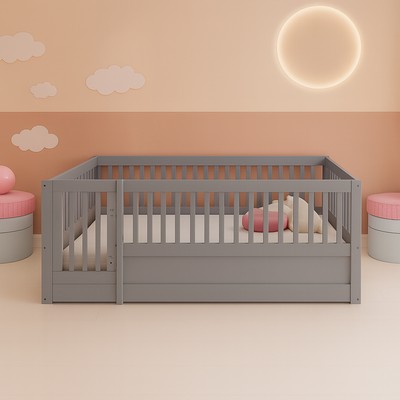 lit enfant au sol transition sécuritaire gris décor soigné