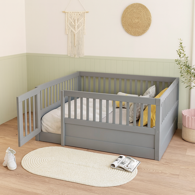 lit enfant au sol transition sécuritaire gris gravure circulaire