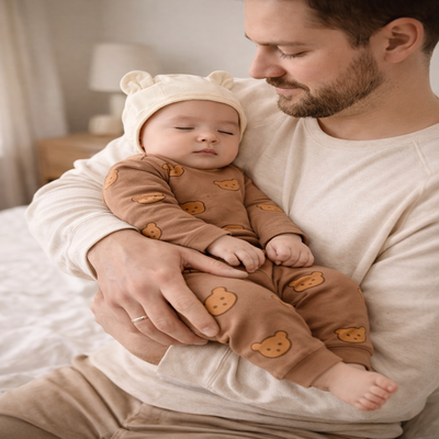 pyjama bebe velour astronomique brun enfant avec papa