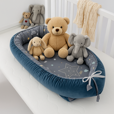 reducteur de lit bebe nid réglable avec doudou et nounours