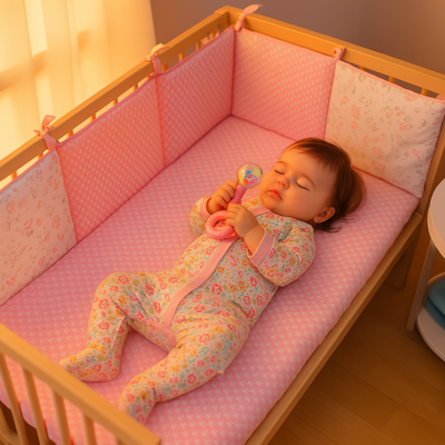 tour de lit lunéa cygne avec drap bébé couché