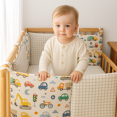 tour de lit lunéa véhicule avec bùche avec bébé debout