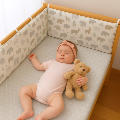 tour de lit pour bebe original avec drap avec bébé couché