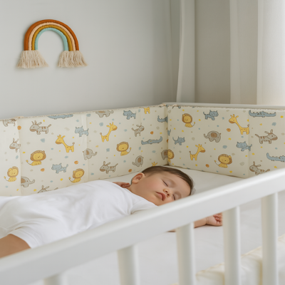 tour de lit respirant brume kaki avec bébé couche