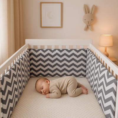 tour de lit respirant zéphir chevron avec bébé endormi