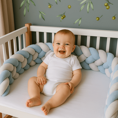 TRESSE DE LIT BEBE | 4 BRINS GRIS BLEU ET BLANC - BABYSTORE - BKAM