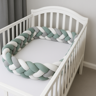 TRESSE DE LIT BEBE | 4 BRINS VERT-GRIS-BLANC