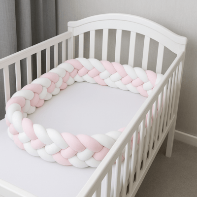 TRESSE DE LIT BEBE | 4 BRINS ROSE ET BLANC - BABYSTORE - BKAM