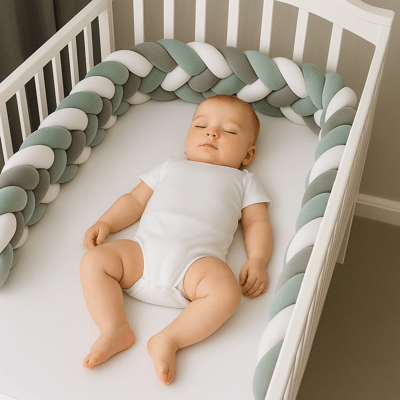 TRESSE DE LIT BEBE | 4 BRINS VERT - GRIS - BLANC - BABYSTORE - BKAM