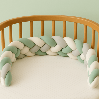 TRESSE DE LIT BEBE | 4 BRINS VERT - GRIS - BLANC - BABYSTORE - BKAM