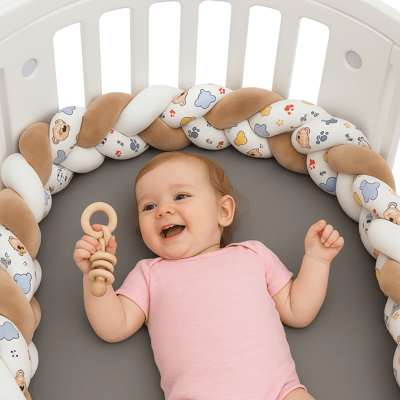 TRESSE DE LIT BEBE | DESSIN ANIMĂ MARRON - BLANC - BABYSTORE - BKAM