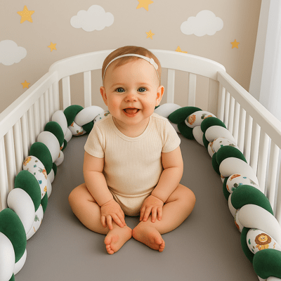 TRESSE DE LIT BÉBÉ | DESSIN ANIMÉ VERT - BLANC - BABYSTORE - BKAM