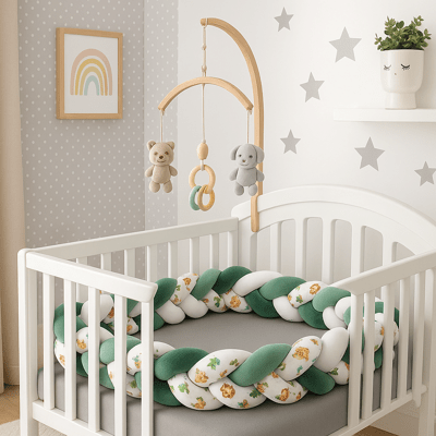 TRESSE DE LIT BÉBÉ | DESSIN ANIMÉ VERT - BLANC - BABYSTORE - BKAM