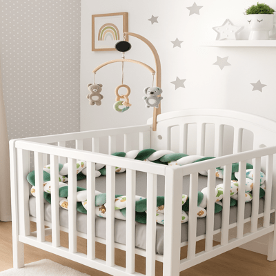 TRESSE DE LIT BÉBÉ | DESSIN ANIMÉ VERT - BLANC - BABYSTORE - BKAM