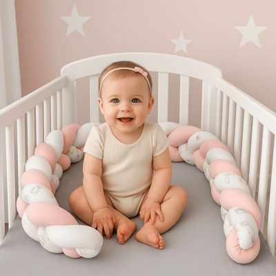 TRESSE DE LIT | DESSIN ANIMĂ ROSE - BLANC - BABYSTORE - BKAM