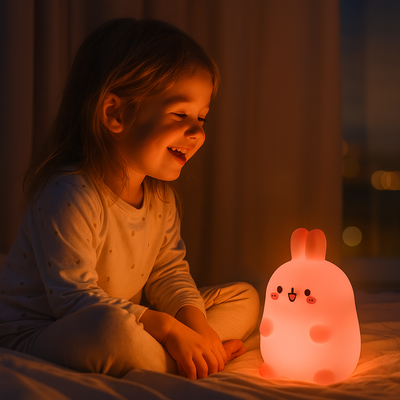 veilleuse lapin décorative rose enfant souriant