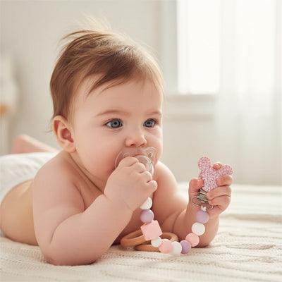 attache tetine clips de sucette rose bébé s'amuse