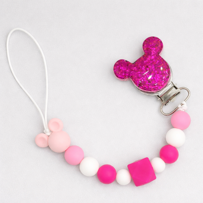 attache tetine clips de sucette rose foncé