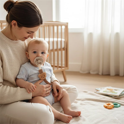 attache tetine doudou l'ours bébé avec maman
