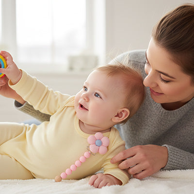 attache tetine jolie fleur maman avec bébé