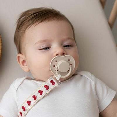 attache tetine pendentif rouge bébé endormi