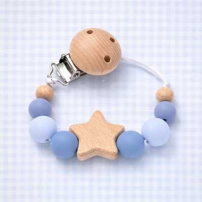 attache tetine perle ronde bleu