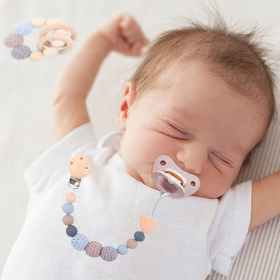 attache tétine perles bleu bébé endormi