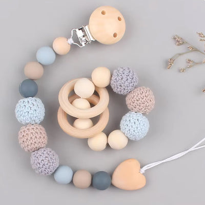 attache tétine perles bleu