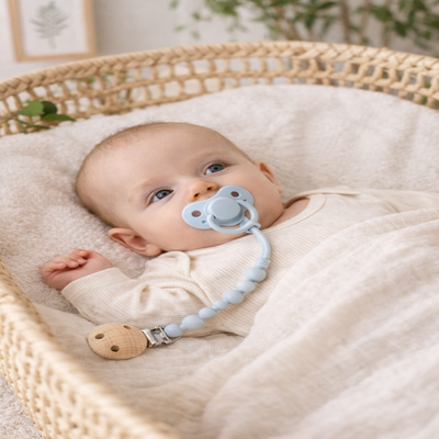 attache tetine silicone bébé allongé