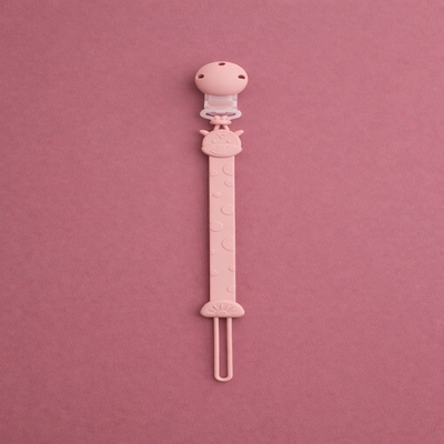 attache tetine silicone porte sucette rose