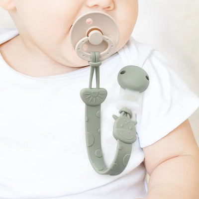 attache tetine silicone porte sucette sage avec bébé