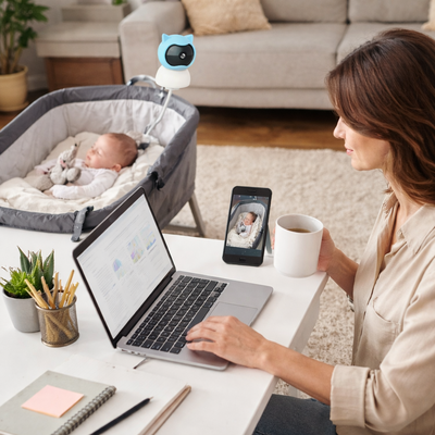 babyphone camera rotation 360  maman travaille