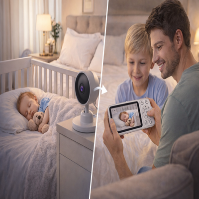 babyphone caméra sécuritaire blanc papa surveille enfant
