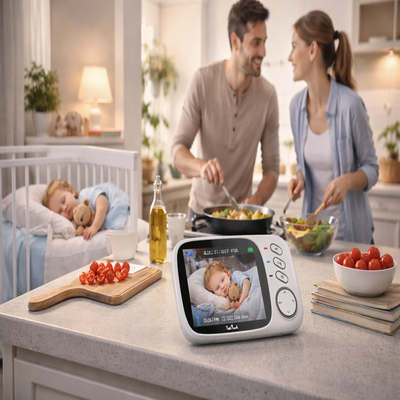 babyphone video sans fil parents cuisinent et bébé dort