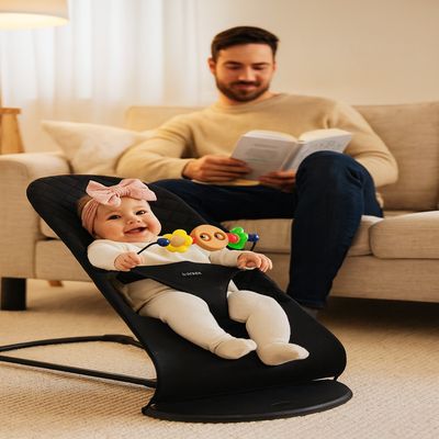 balancelle bebe berceuse sérénité noir enfant avec papa